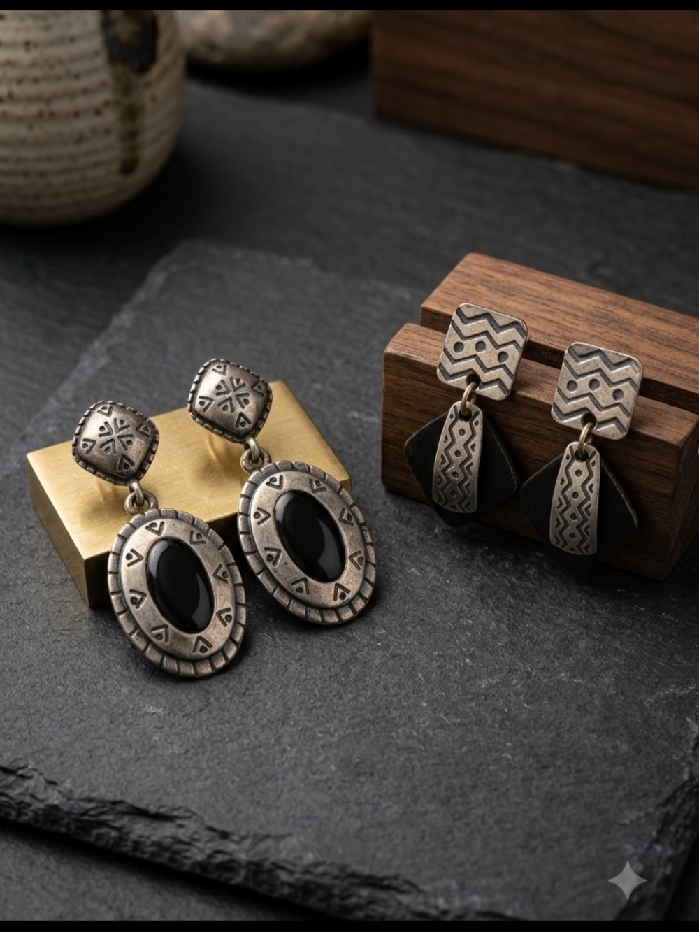 Vintage Newpro Silver Black Tone Drop Earrings Bundle Of 2  - Women Jewelry